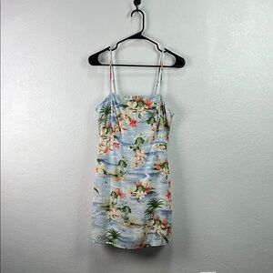 Forever 21 Tropical Print Dress Multicolor Sz S linen blend Summer Casual Chic